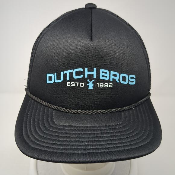 Dutch Bros Slideback Trucker Hat Black One Size Adjustable Mesh Back Rope - Picture 2 of 9